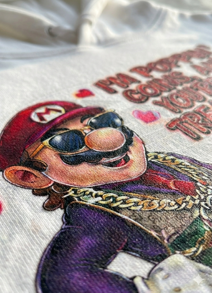 Cartoon character with sunglasses and a chain, wearing a red hat with a logo, on a white background.