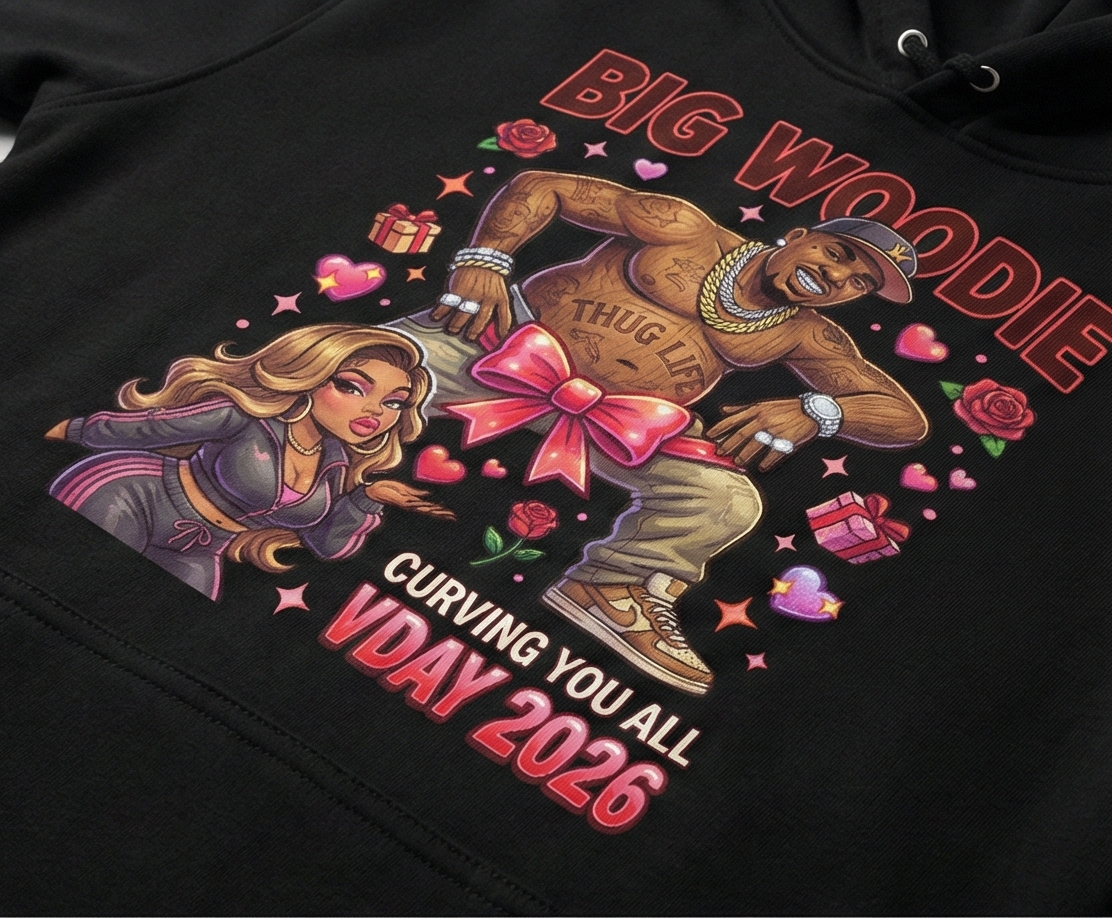 Big Woodie "Curving You All" V-Day 2026 Premium Black Hoodie