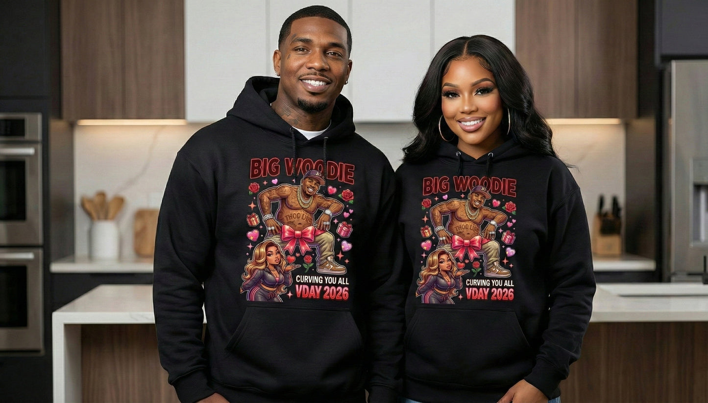 Big Woodie "Curving You All" V-Day 2026 Premium Black Hoodie
