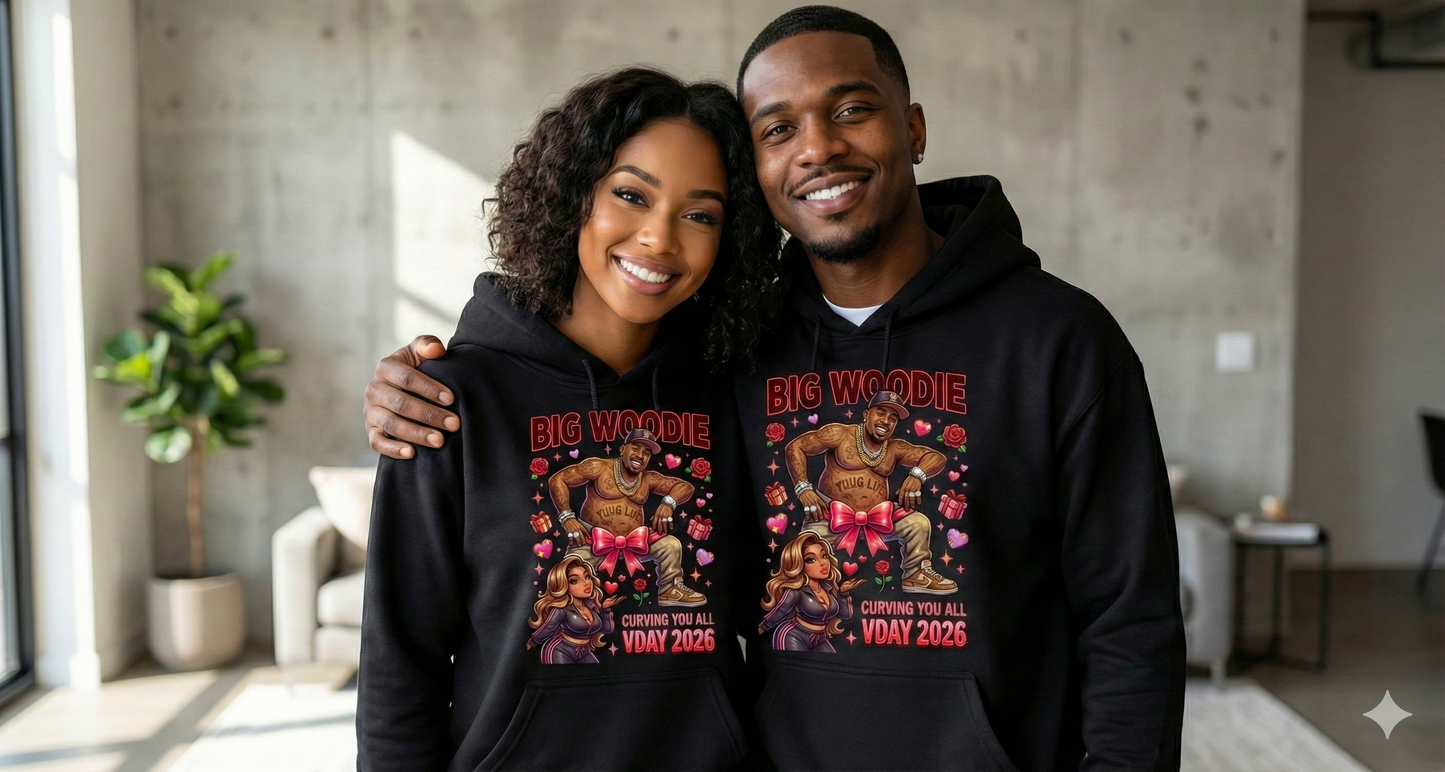Big Woodie "Curving You All" V-Day 2026 Premium Black Hoodie