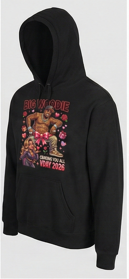 Big Woodie "Curving You All" V-Day 2026 Premium Black Hoodie