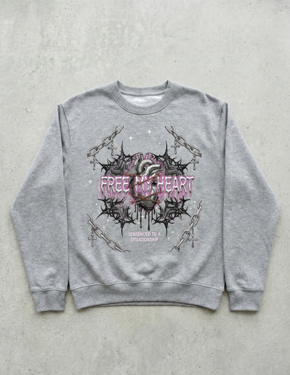 Gray sweatshirt with a graphic design on a gray background