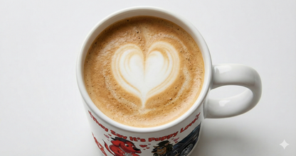 Cappuccino with a heart foam in a mug on a white background