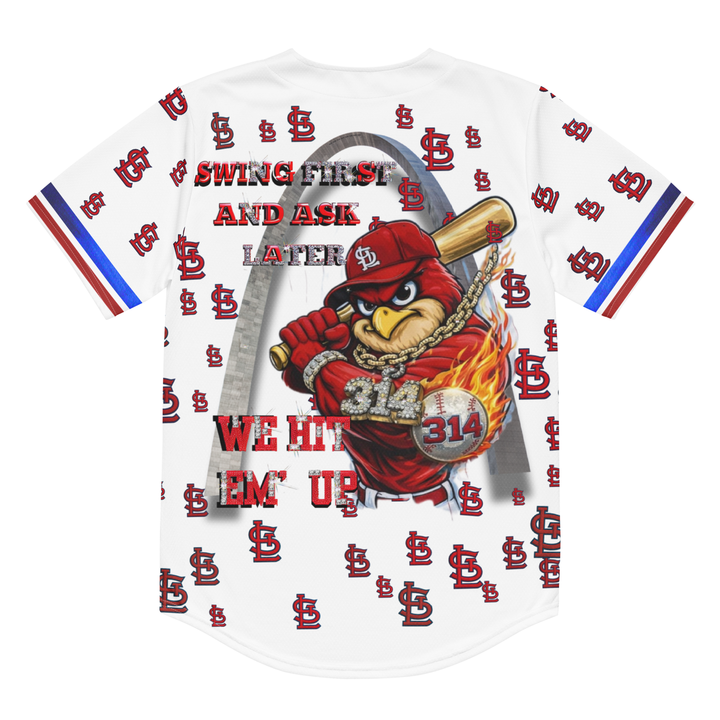 Baseball-themed t-shirt with a cartoon character and text on a white background