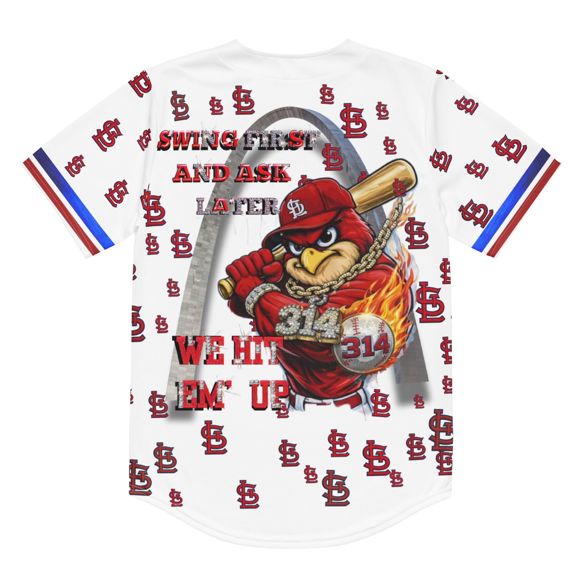 Baseball-themed t-shirt with a cartoon character and text on a white background