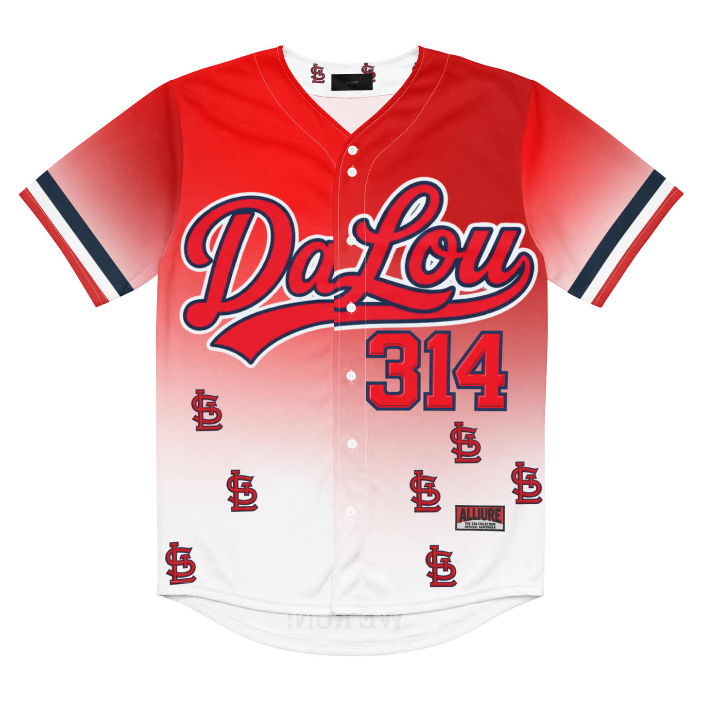 ALLIURE "Da Lou 314" Luxury Streetwear Baseball Jersey – Red & White Gradient Mesh