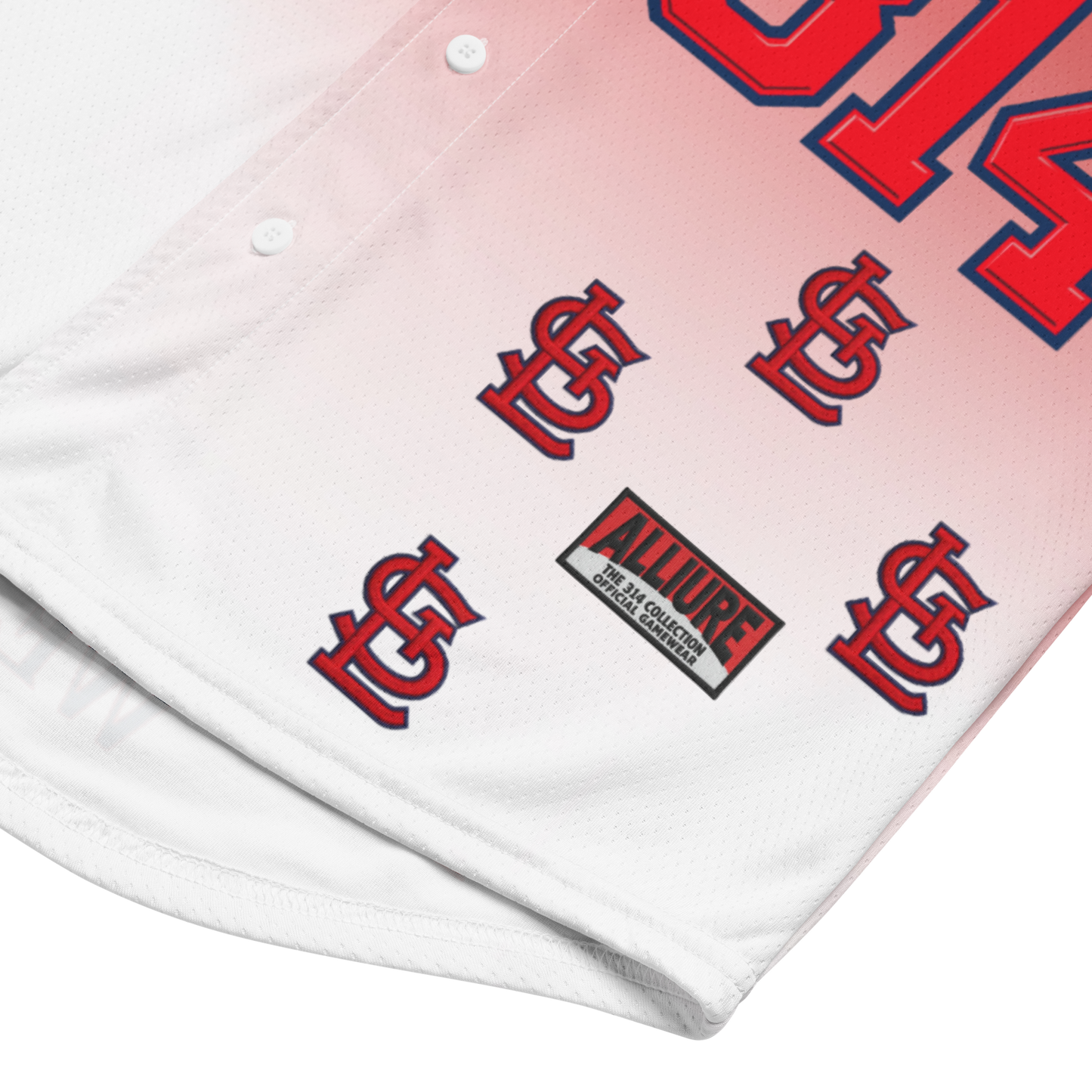 ALLIURE "Da Lou 314" Luxury Streetwear Baseball Jersey – Red & White Gradient Mesh