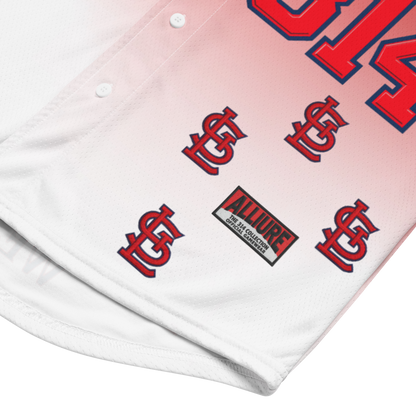 ALLIURE "Da Lou 314" Luxury Streetwear Baseball Jersey – Red & White Gradient Mesh