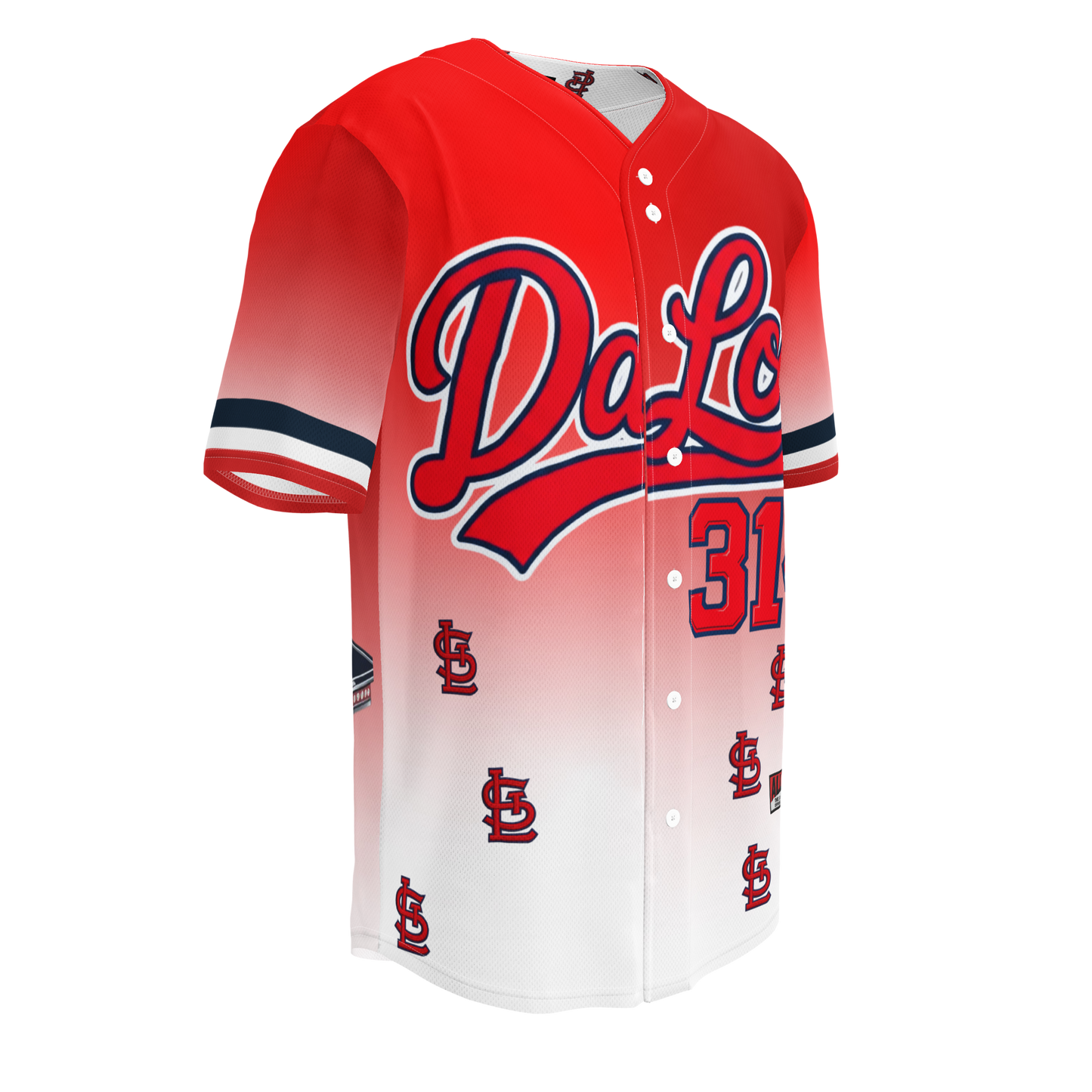 ALLIURE "Da Lou 314" Luxury Streetwear Baseball Jersey – Red & White Gradient Mesh
